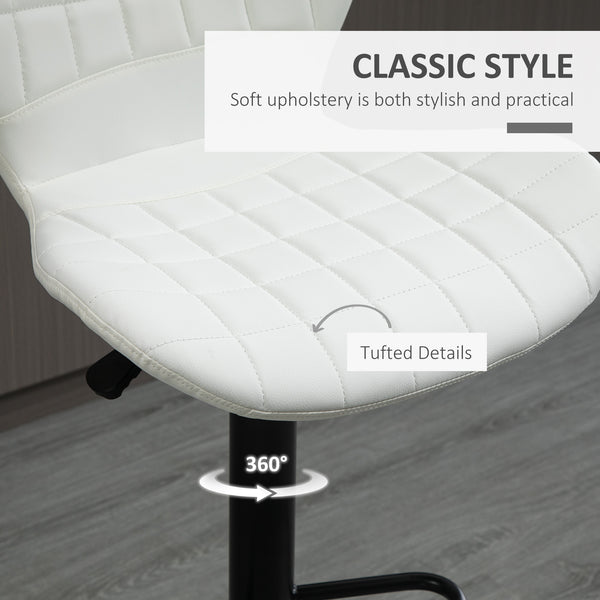 Set of 2 faux leather bar stools with backrest and footrest, white