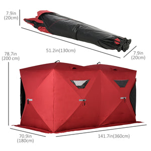 Foldable ice fishing shelter for 5 to 8 people, portable, red