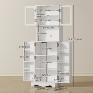 Armoire garde-manger blanche avec portes vitrées, 8 tablettes de porte et espace pour cafetière