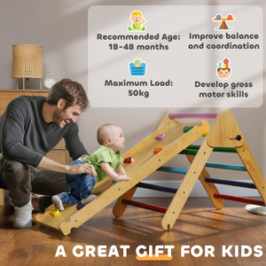 Ensemble d'escalade 3 en 1 multicolore avec rampe pour tout-petits en bois naturel