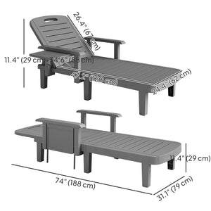 Set of 2 Tanning Chair, 5 Positions Adjustable Outdoor Lounge Chairs with Foldable Side Table, Dark Grey