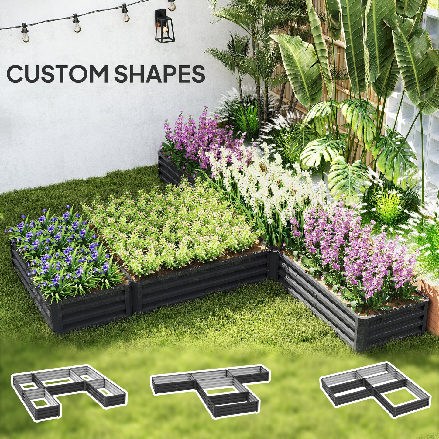 Outsunny Steel Raised Garden Bed, Set of 5 Large Box Planters for Outdoor Plants Vegetables Flowers Herbs, 8x8x1ft, Dark Gray |