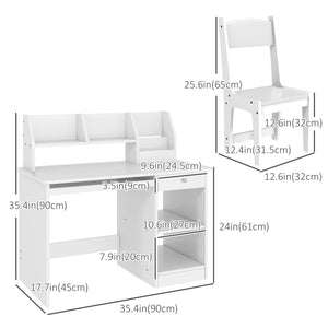 Kids Desk and Chair Set for 5-8 Year Olds with Storage, Study Table and Chair, White