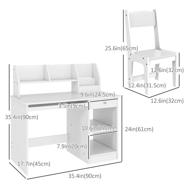 Kids Desk and Chair Set for 5-8 Year Olds with Storage, Study Table and Chair, White