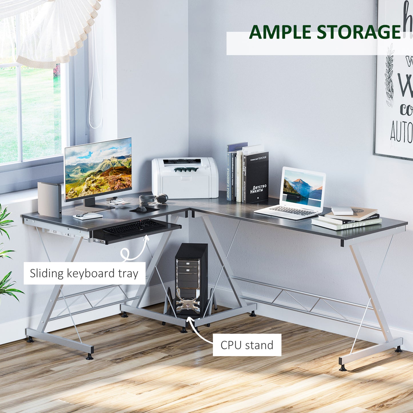 L-shaped computer desk, home office furniture