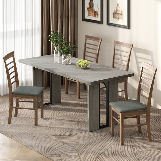 Table de cuisine industrielle pour 8 personnes avec plateau épais, finition bois gris