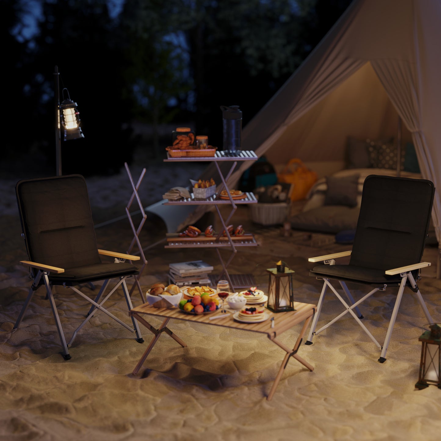 Lot de 2 chaises de camping Outsunny, chaise pliante portable avec siège rembourré et sac, fauteuil inclinable d'extérieur à dossier haut, noir