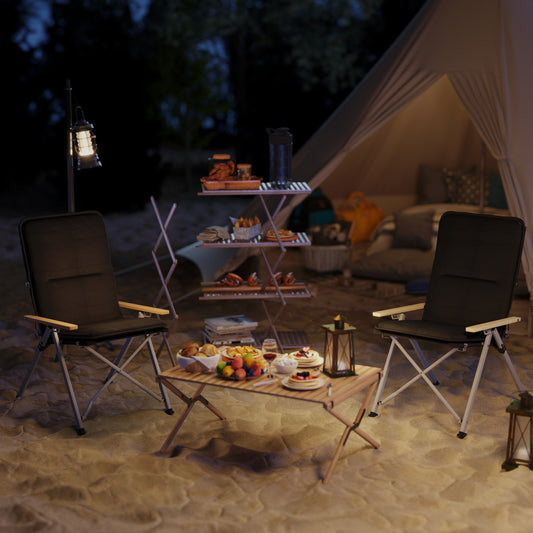 Lot de 2 chaises de camping Outsunny, chaise pliante portable avec siège rembourré et sac, fauteuil inclinable d'extérieur à dossier haut, noir