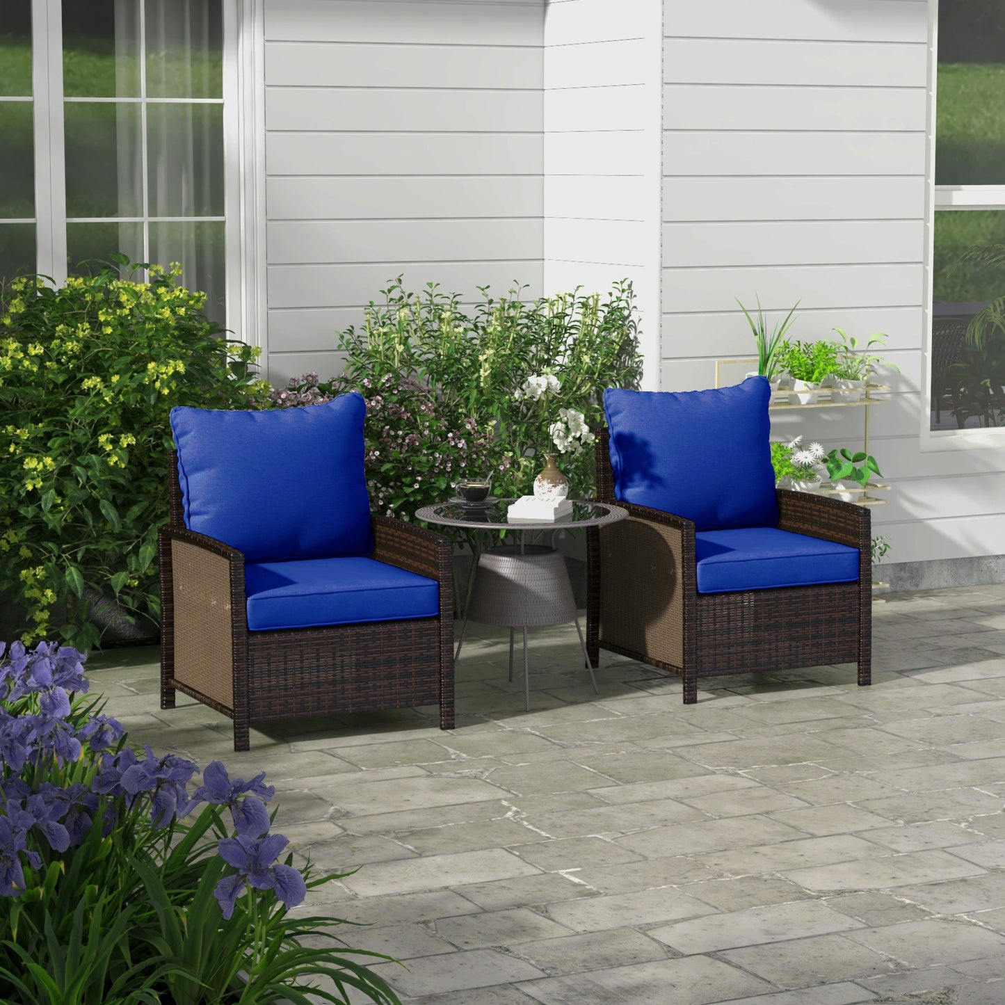 Coussins de rechange bleus pour chaise de patio avec dossier – ensemble de 4 pièces, confort extérieur
