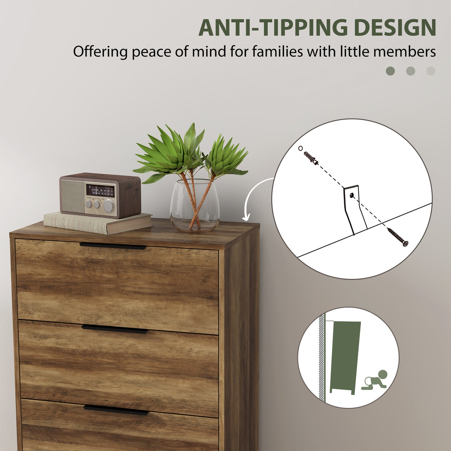 Commode HOMCOM pour chambre à coucher, tour de rangement à 4 tiroirs, commode pour couloir, entrée, placard, couleur naturelle