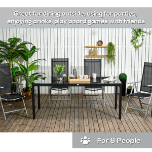 Rectangular Outdoor Dining Table for 8 People with Tempered Glass Top and Aluminum Frame, Black 70.9" x 31.5" x 28.3"