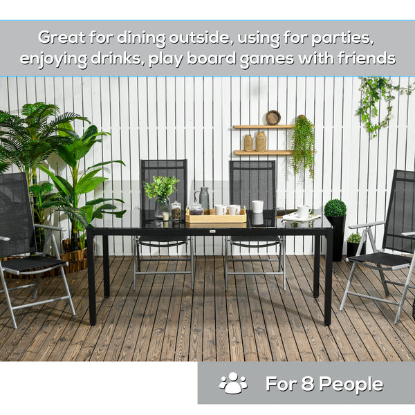Rectangular Outdoor Dining Table for 8 People with Tempered Glass Top and Aluminum Frame, Black 70.9" x 31.5" x 28.3"