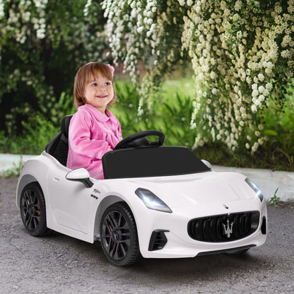 Qaba 12V Maserati Gran Turismo Licensed Kids Electric Car with Remote Control, Soft Start, LED Lights, Music, Horn, MP3 Player, White
