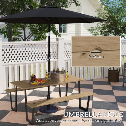 Table de pique-nique d'extérieur de 1,7 m (5,7 pi) avec trou pour parasol de 5 cm (2 po) avec cadre en acier, marron