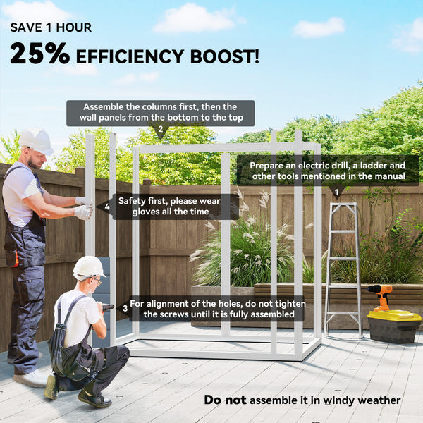 Abri de jardin en plastique avec double porte et aération, gris