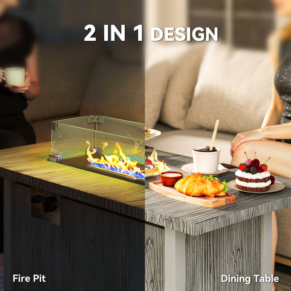 Table-foyer à gaz 50 000 BTU avec couvercle et écran en verre, gris