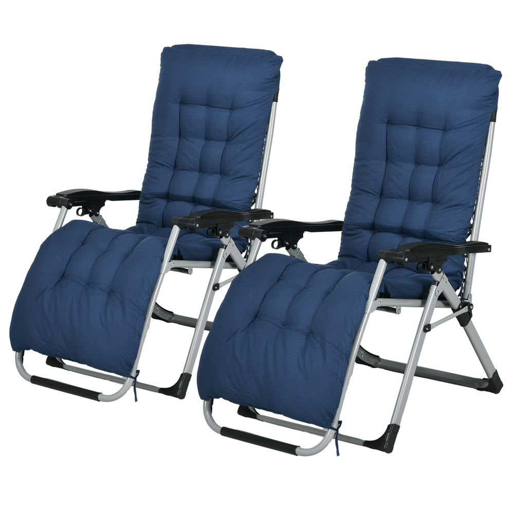 Ensemble de 2 chaises de jardin pliantes avec coussin et appui-tête, bleu foncé