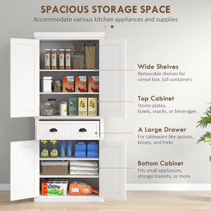 Kitchen Pantry, Freestanding Storage with Drawer, Doors, White