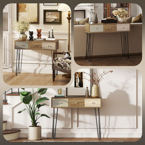 89cm Console Table with Drawers and Hairpin Legs, Brown
