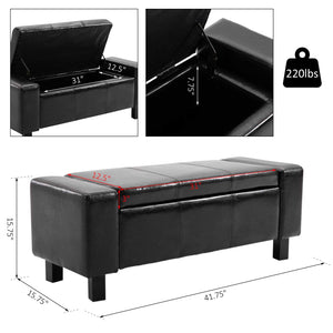 Banc ottoman de rangement rembourré en similicuir de luxe, noir
