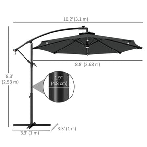 Parasol déporté 10,2 pieds avec éclairage LED solaire, gris