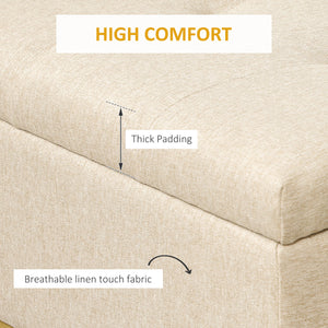 Pouf de rangement avec plateau rabattable rembourré, beige