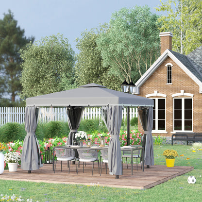Gazebo 10' x 10' à 2 niveaux avec parois latérales en maille zippée, cadre en aluminium, gris foncé