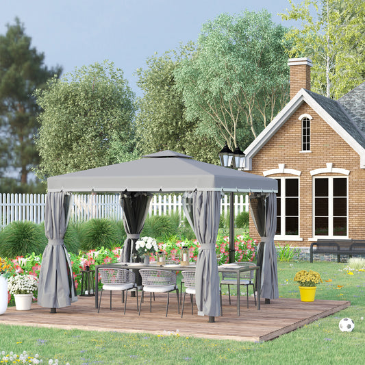 Gazebo 10' x 10' à 2 niveaux avec parois latérales en maille zippée, cadre en aluminium, gris foncé