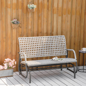 Banc de jardin 2 places en osier avec assise extra large et dossier incurvé, gris mélangé
