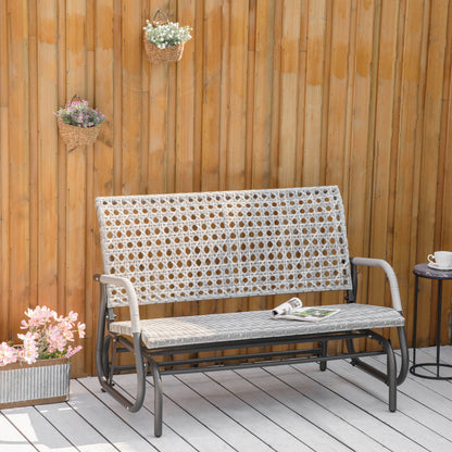 Outsunny 2-Person Outdoor PE Rattan Swing Glider Chair, Patio Garden Loveseat Rocking Bench, w/ Extra Wide Seat &amp; Curved Backrest |