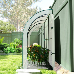 Lean-to greenhouse with doors and a zippered window