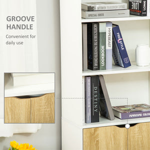 Bibliothèque ouverte à 4 niveaux avec portes pour salon, salle de bain, bureau, chêne