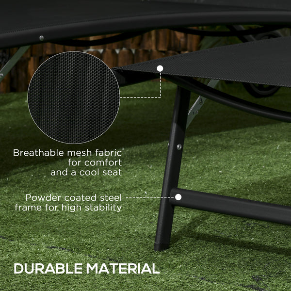 2PCs Lounge Chairs with Wheels, 5-Level Adjustable Backrest for Garden, Backyard, Patio, Deck, Poolside, White