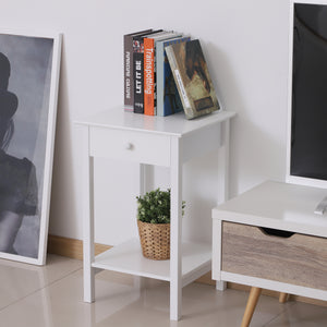 Table d'appoint multifonction avec tiroir et étagère de rangement, blanche