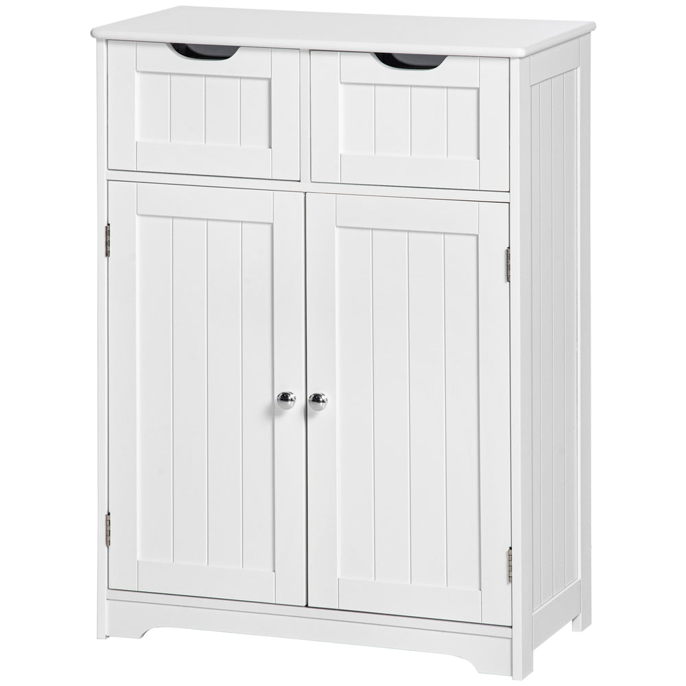 Meuble de salle de bain avec 2 tiroirs, étagère réglable, blanc