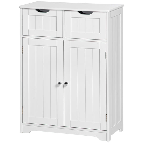 Meuble de salle de bain avec 2 tiroirs, étagère réglable, blanc