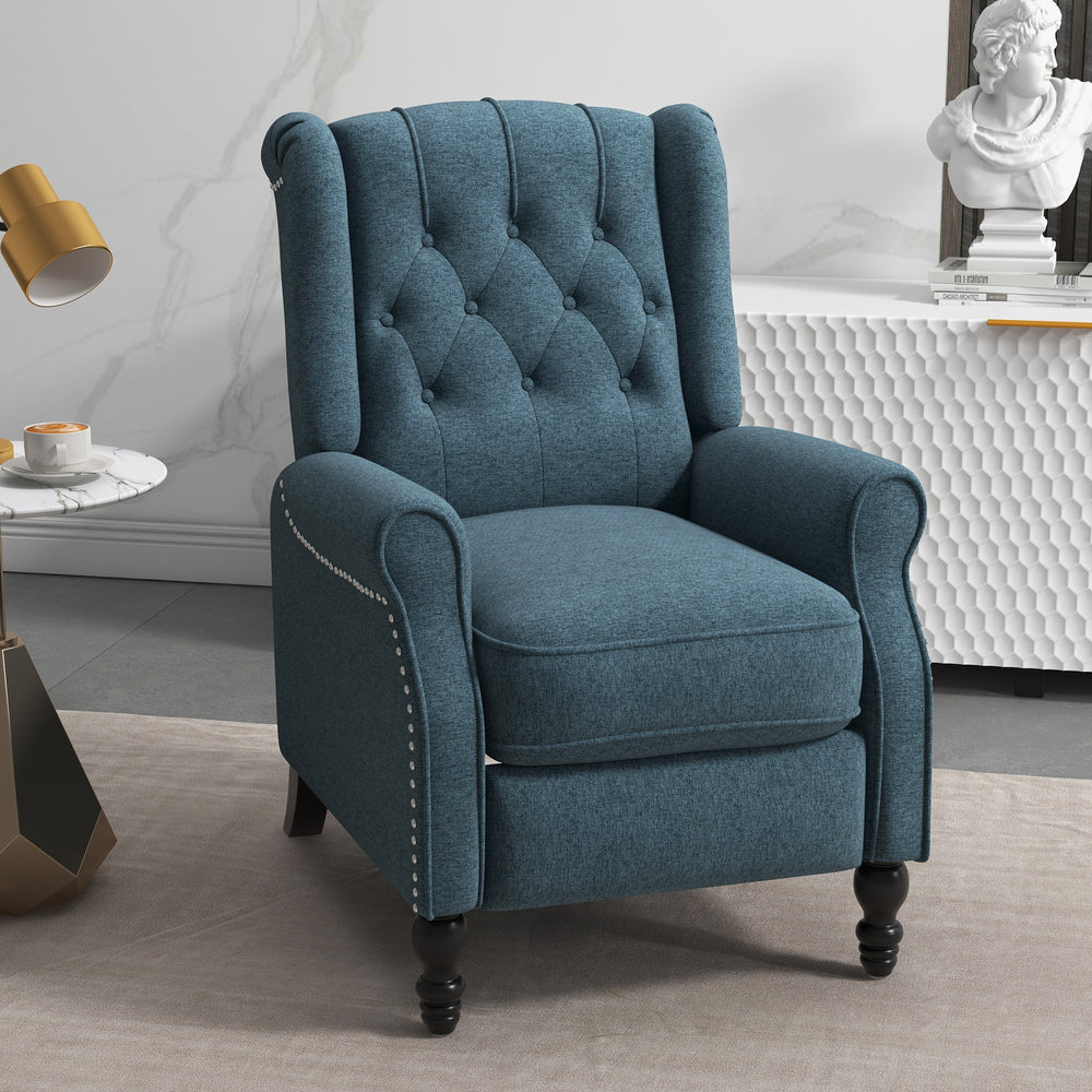 Fauteuil inclinable à oreilles avec repose-pieds, bleu