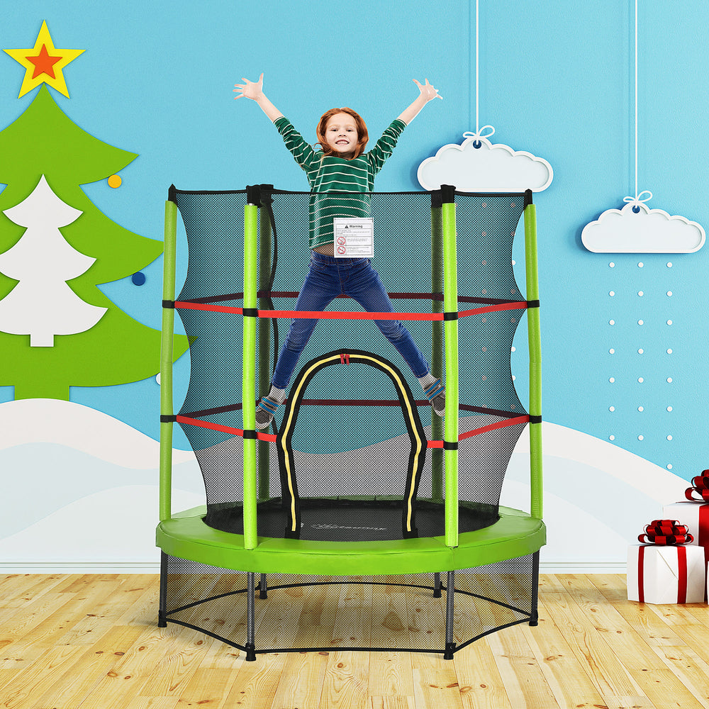 55" Kids Trampoline with Enclosure Net, Green