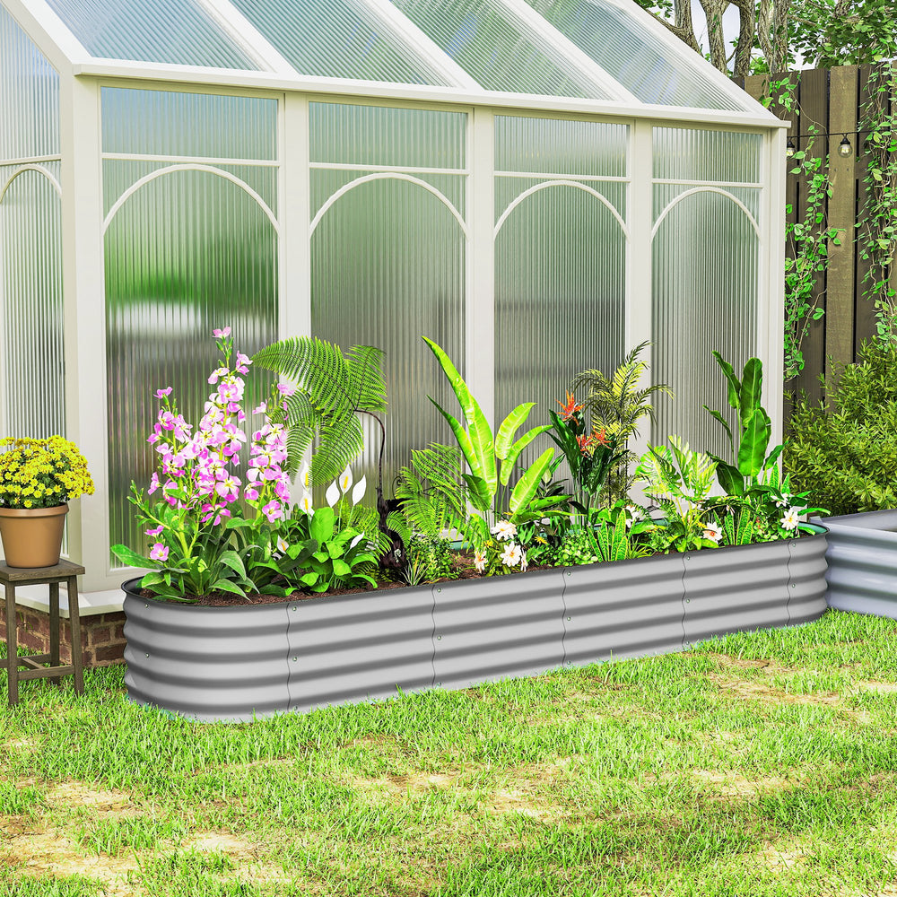 Galvanized raised planter with safety rim, silver