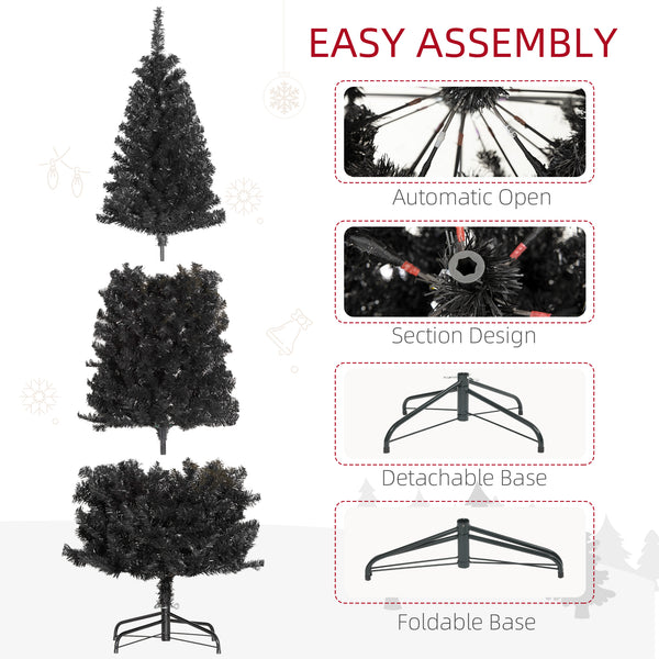 Sapin de Noël artificiel noir de 7 pieds avec ouverture automatique