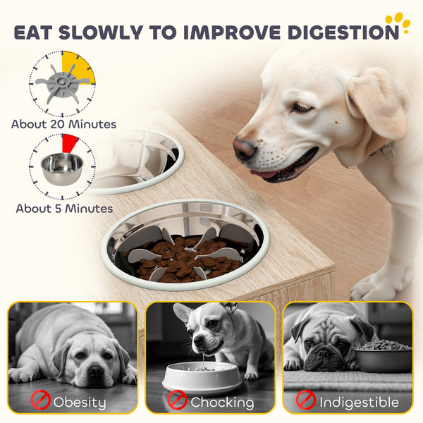 Raised Dog Bowls with Storage, Oak
