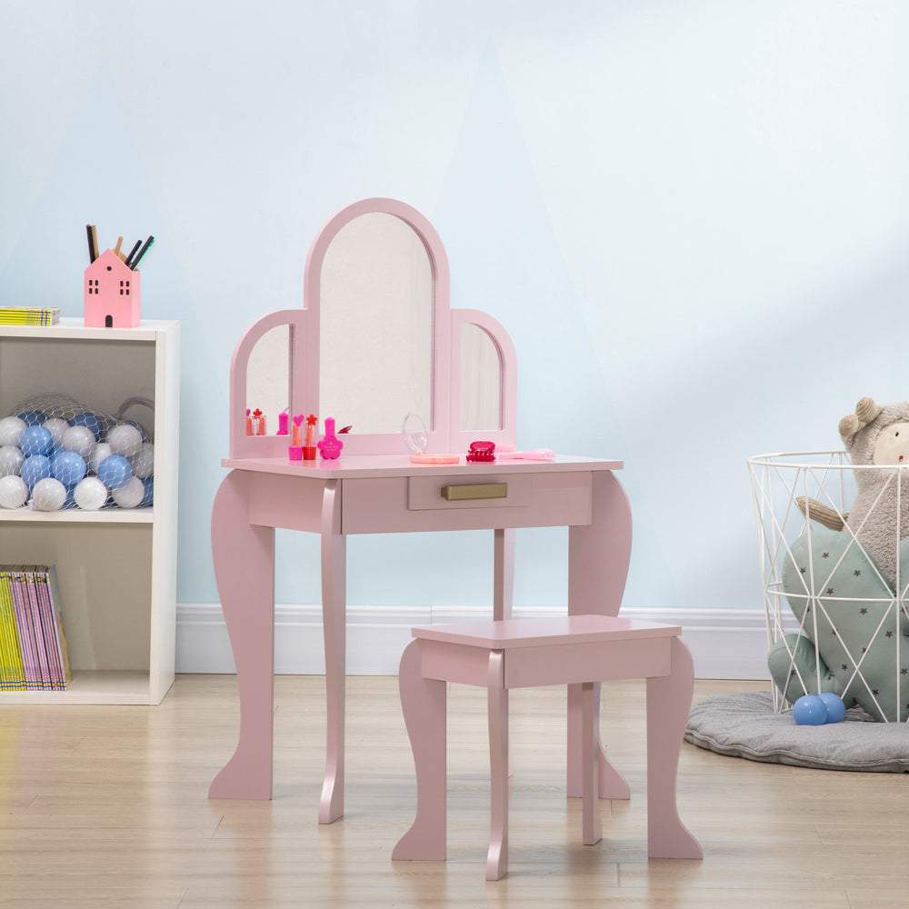 Ensemble coiffeuse et chaises avec tiroir, rose