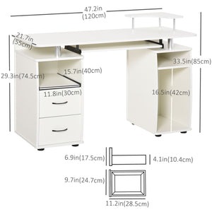 Bureau d'ordinateur avec plateau pour clavier, blanc