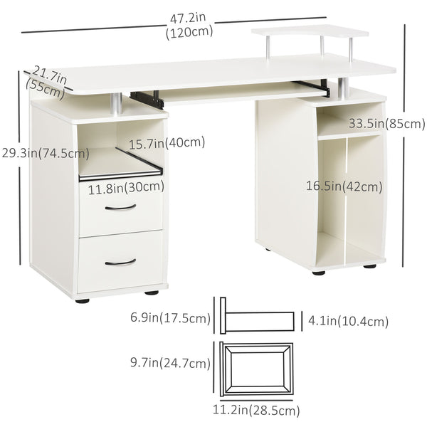 Bureau d'ordinateur avec plateau pour clavier, blanc