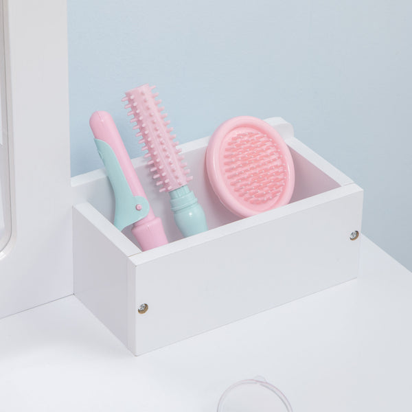 Coiffeuse pour enfants avec miroir et tabouret, blanche