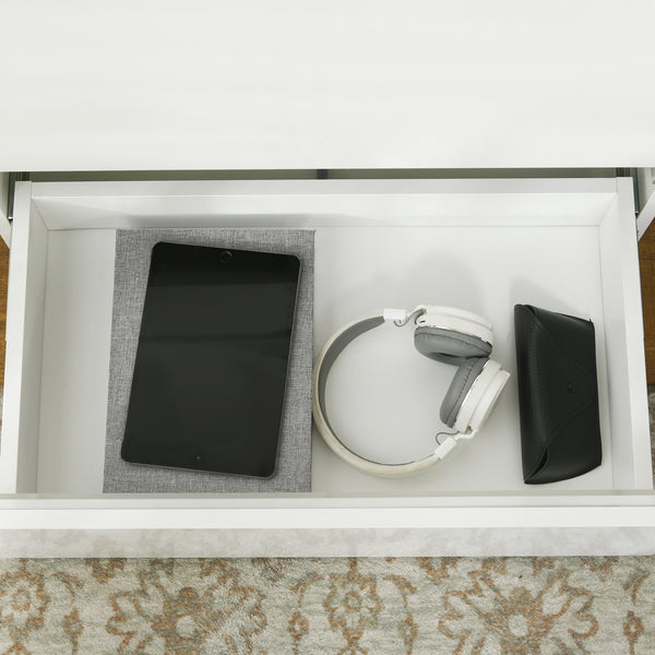 Table de chevet moderne avec 2 tiroirs et éclairage LED RVB, blanc