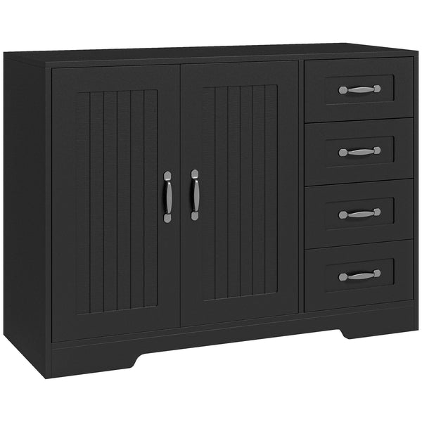Buffet moderne avec 4 tiroirs et 2 portes à panneaux, noir