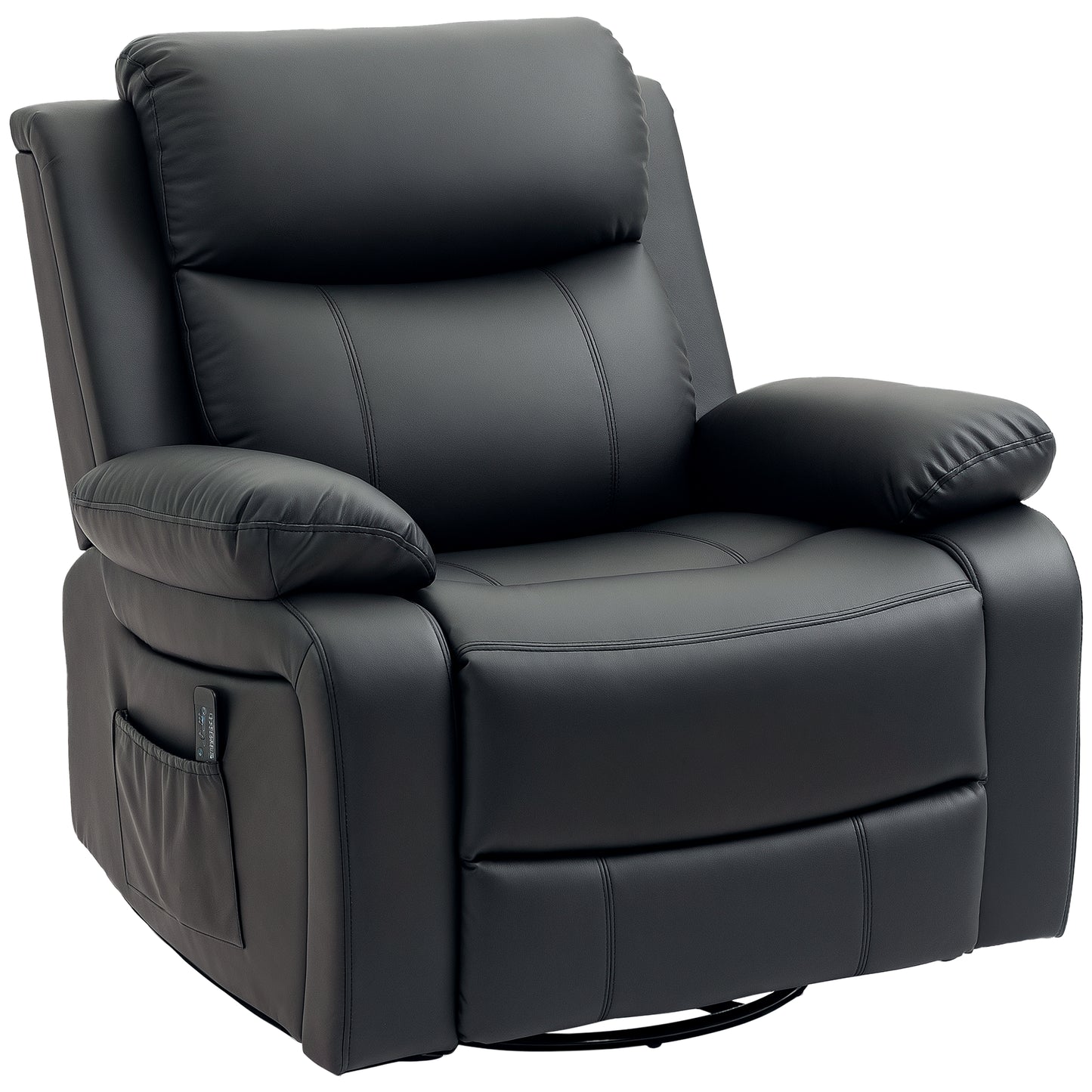 Fauteuil inclinable en cuir synthétique avec massage par vibration, base pivotante, fonction bascule, télécommande, noir