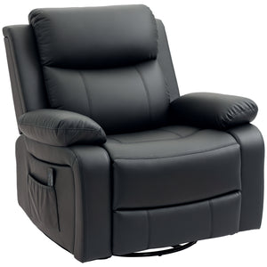 Fauteuil inclinable en cuir synthétique avec massage par vibration, base pivotante, fonction bascule, télécommande, noir