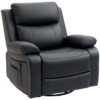 Fauteuil inclinable en cuir synthétique avec massage par vibration, base pivotante, fonction bascule, télécommande, noir